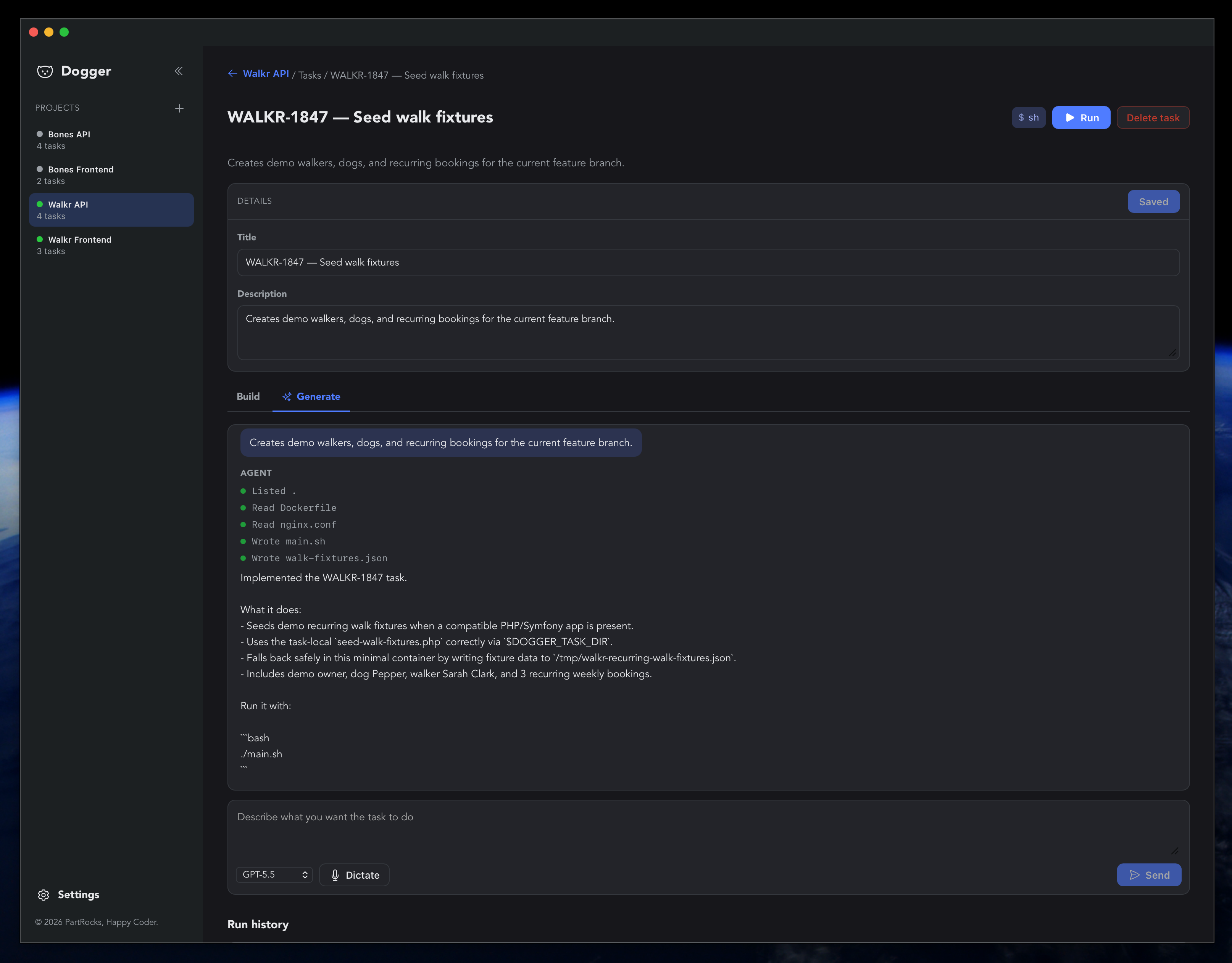 Dogger AI task generation reading the codebase and scaffolding files
