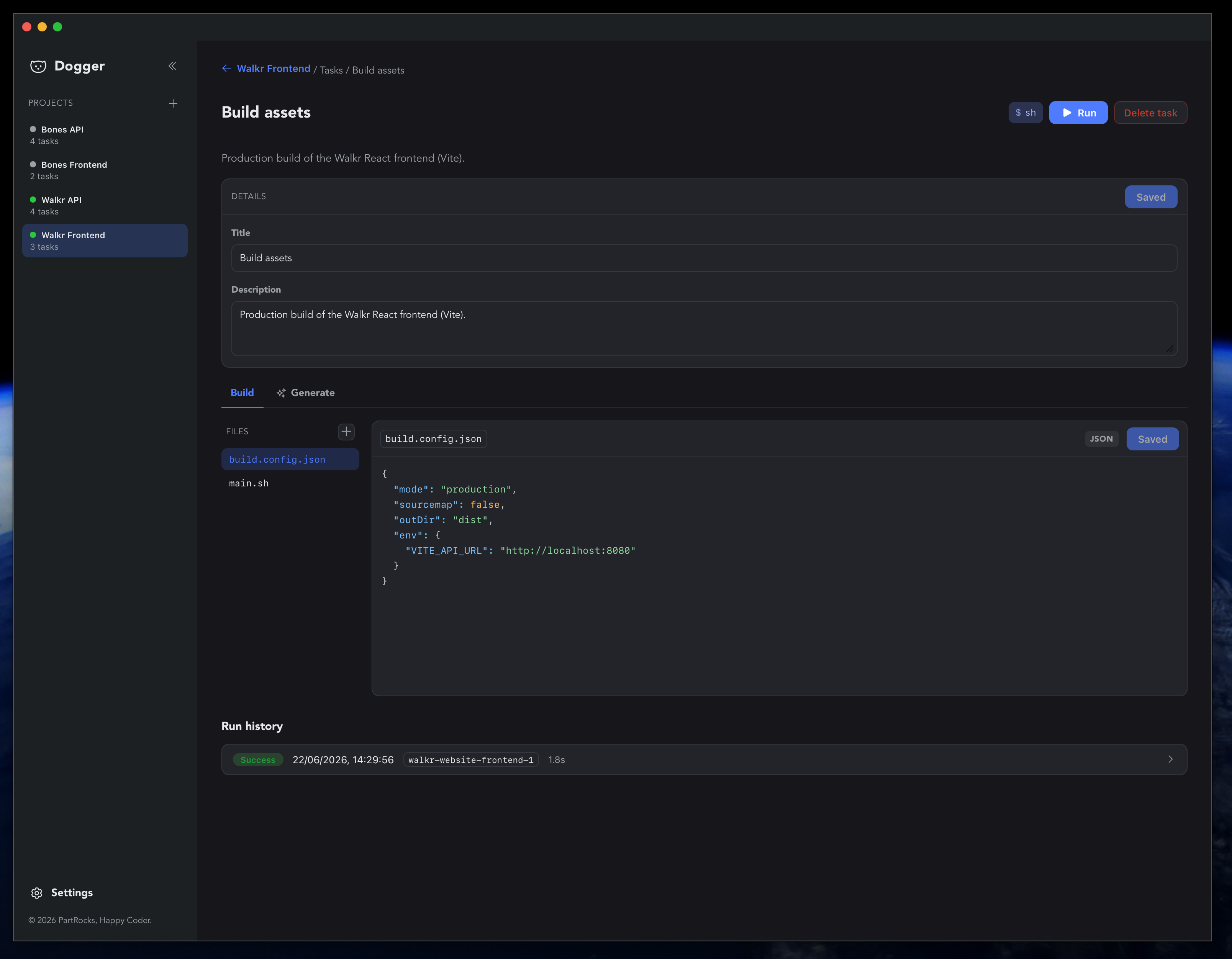 Dogger task editor with files and syntax highlighting